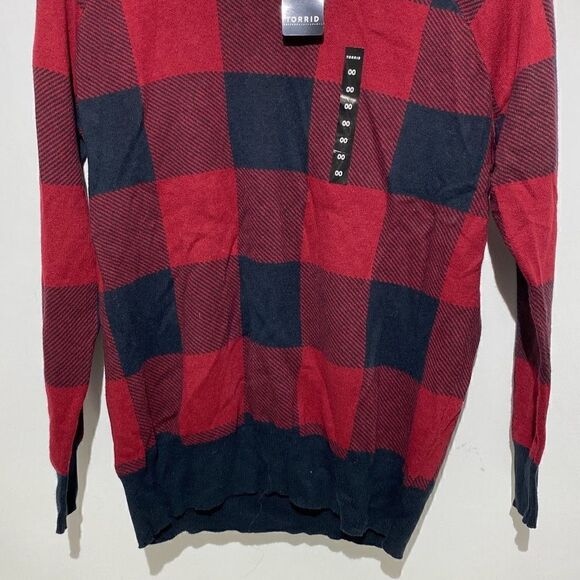 Torrid Women's Red Plaid Long Sleeve Pullover Sweatshirt Size Medium/Large NWT - Picture 5 of 12
